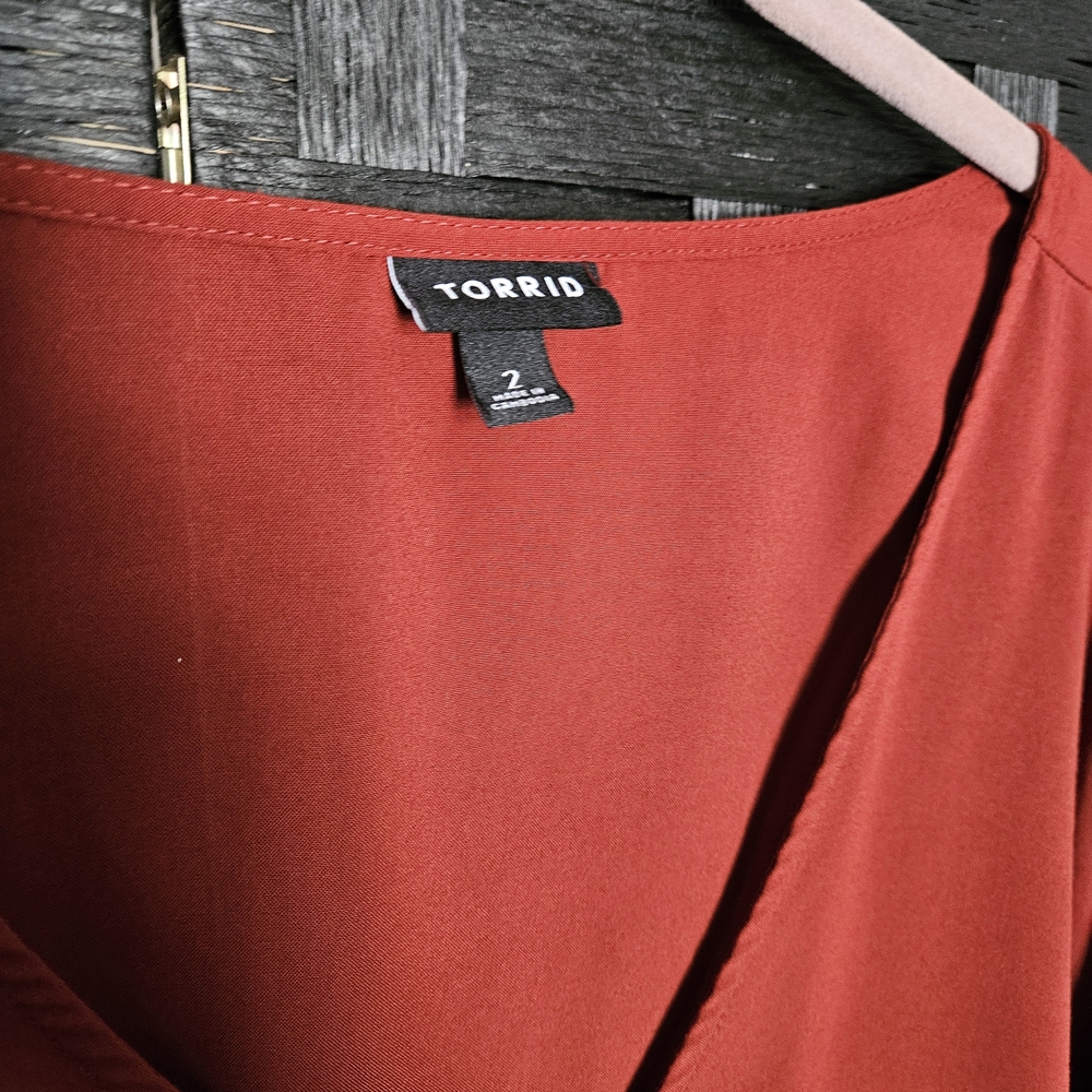Torrid Rust Button-Front V-Neck Ruffle Sleeve Blo… - image 4